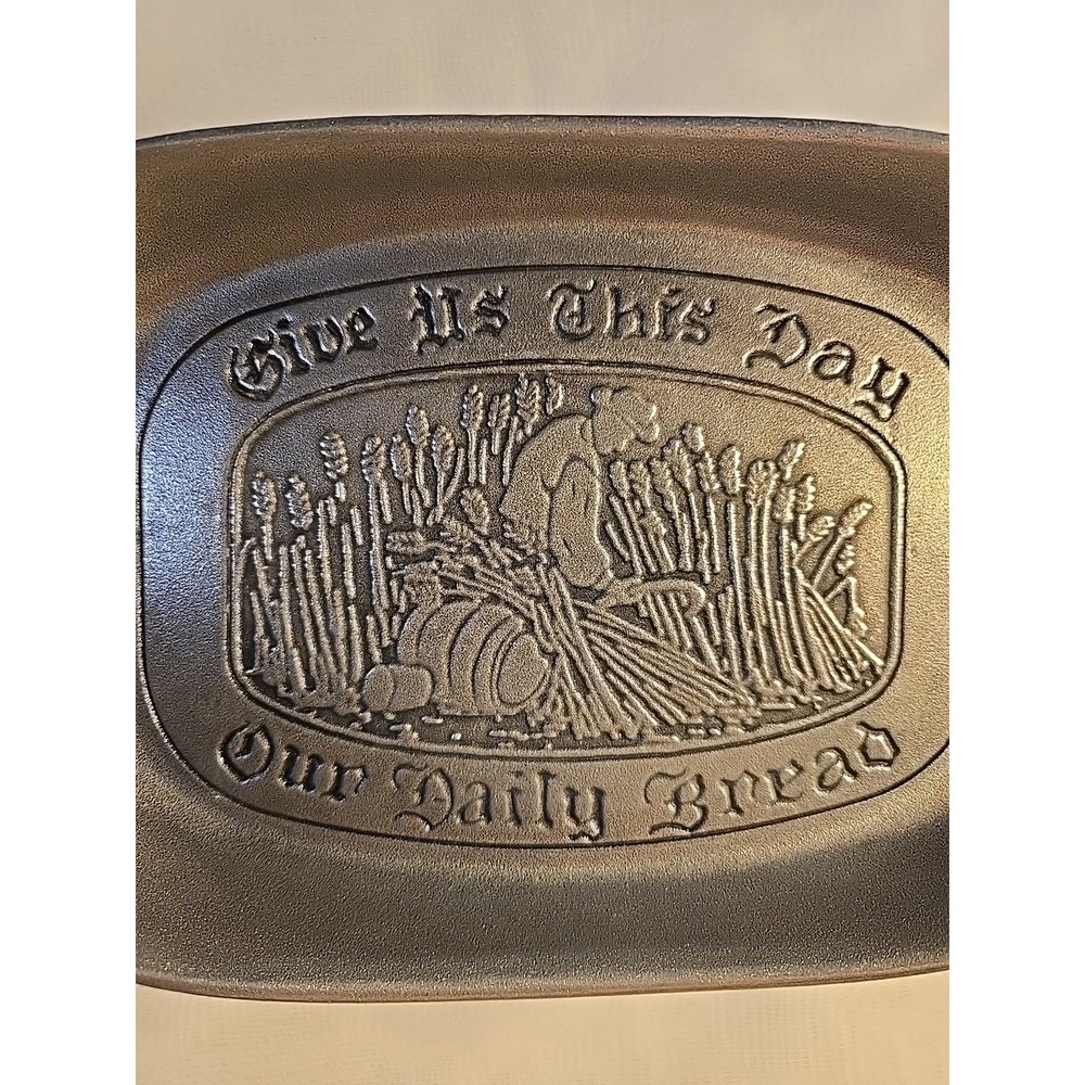 Vintage Wilton Pewter Style Bread Plate "Give Us This Day Our Daily Bread" USA - Picture 2 of 5